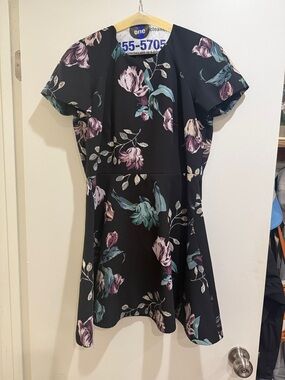 Stylestalker Black Floral Mini Dress with Purple & Teal Blooms